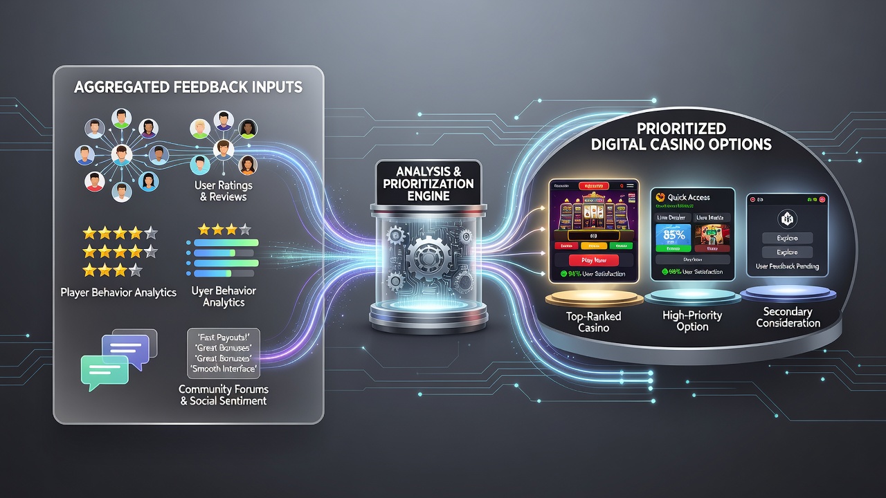 Illustration of feedback aggregation process affecting casino option rankings