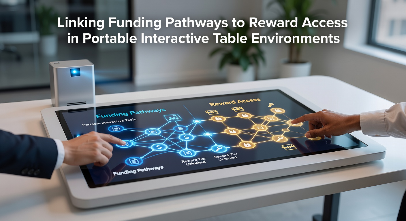 Portable interactive table setup in an educational environment showing users engaging with digital interfaces