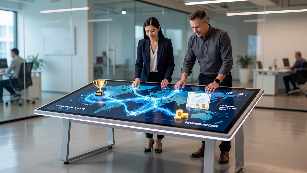 Group collaboration around a portable interactive table displaying shared data visualizations