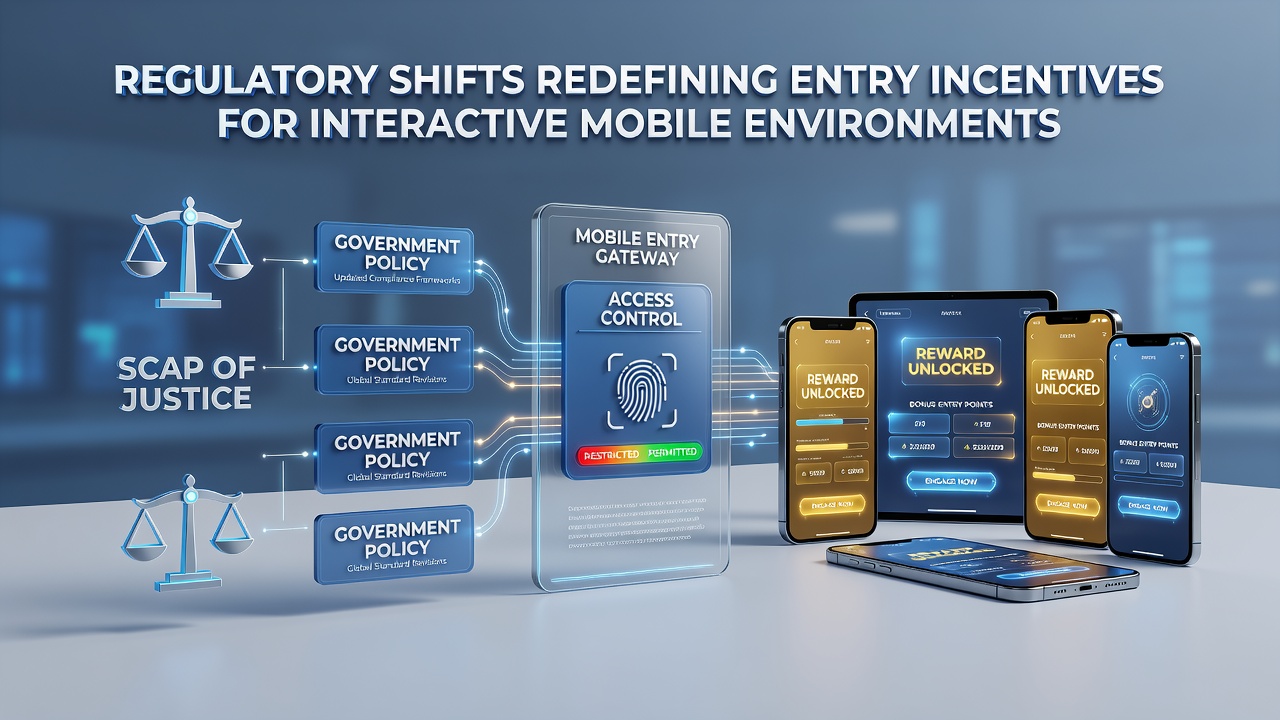 Mobile phone showing gaming interface with compliance icons overlaid on regulatory charts